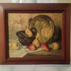 French artist Robert Chailloux signed oil painting print titled " Pears".